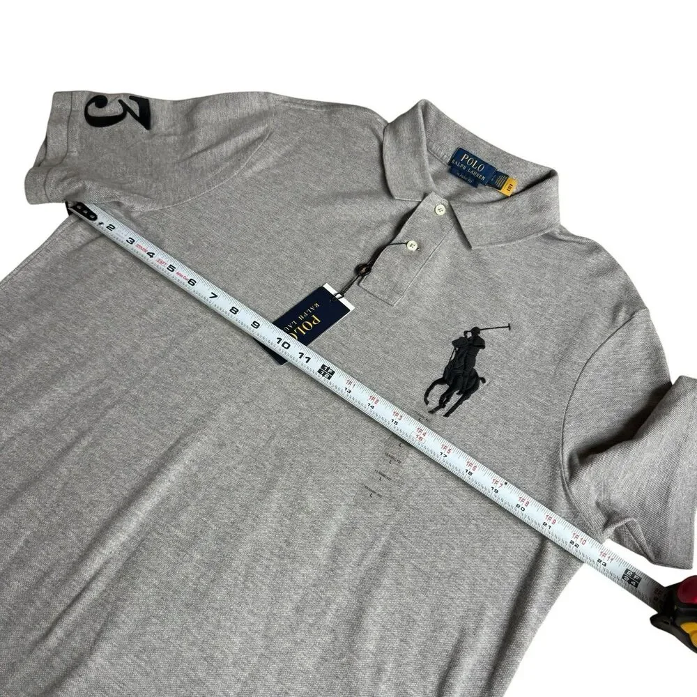 NWT POLO RALPH LAUREN Mens Big Pony Classic Fit Mesh Polo Shirt Grey L Preppy